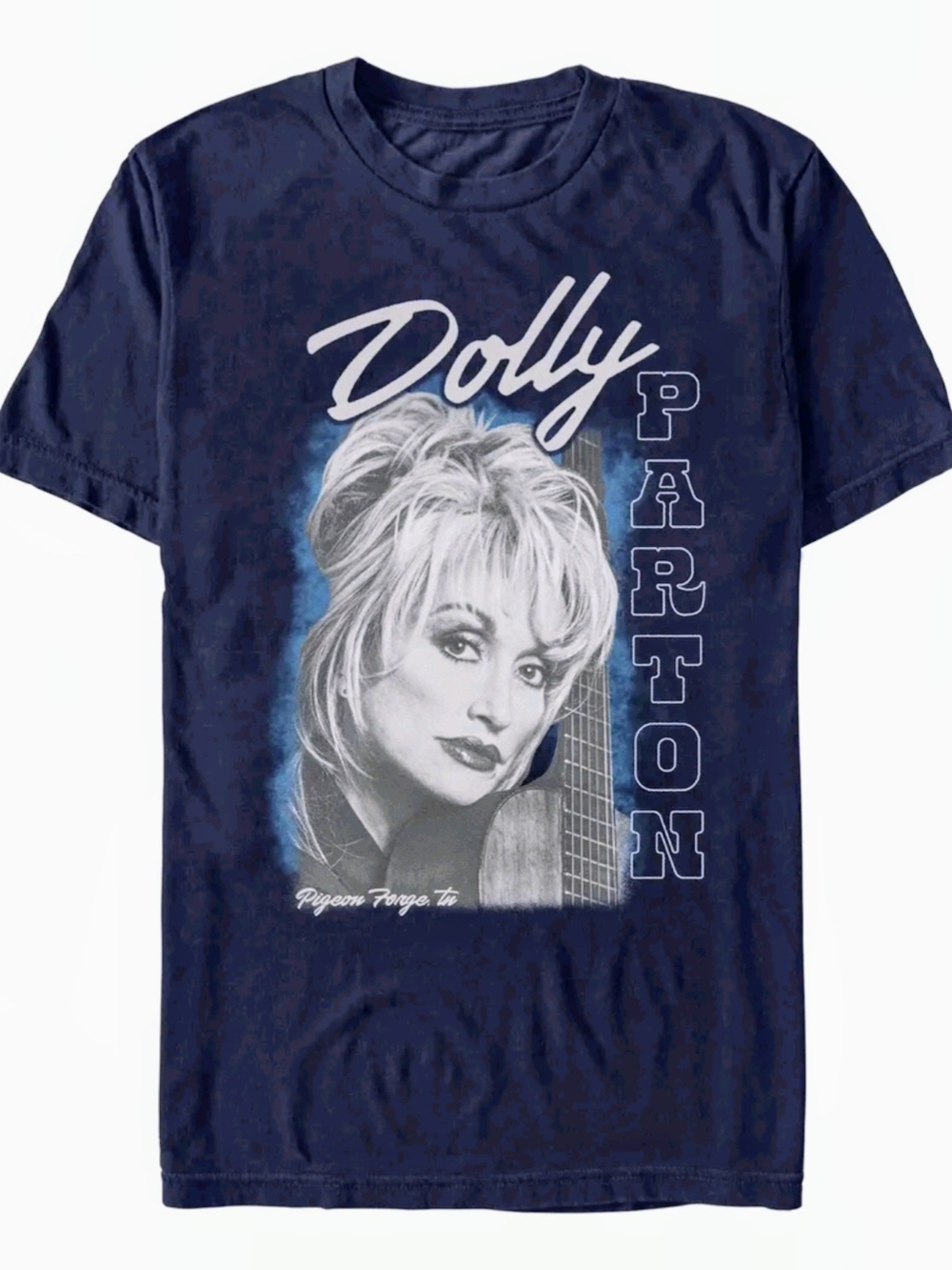 🆕 Dolly Parton Guitar Photo Portrait T-Shirt Navy Blue Mens XL